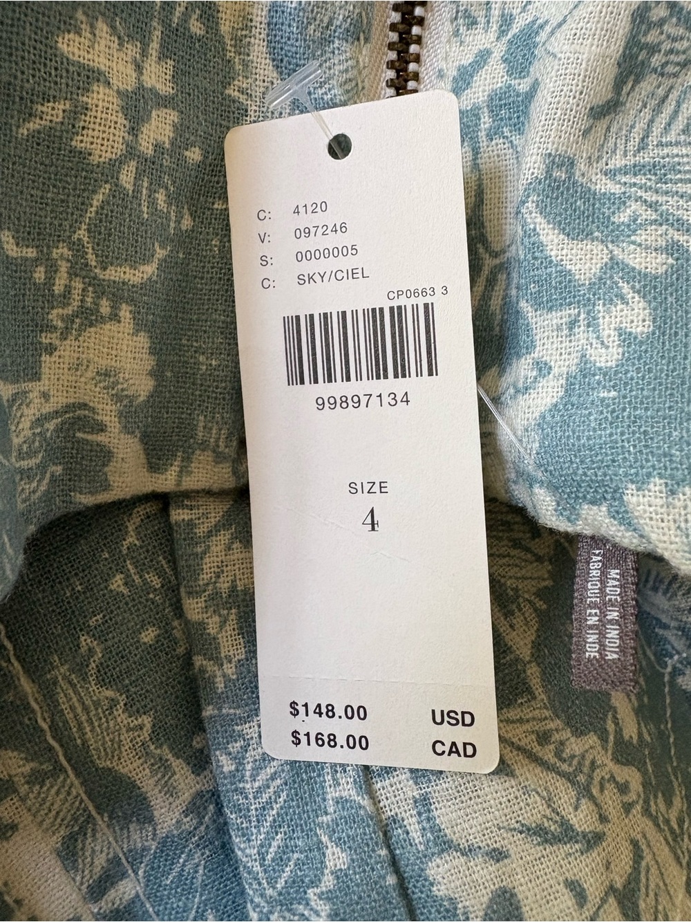 Anthropologie linen Blue Floral Midi Skirt. NWT. Size 4 - Picture 6 of 6